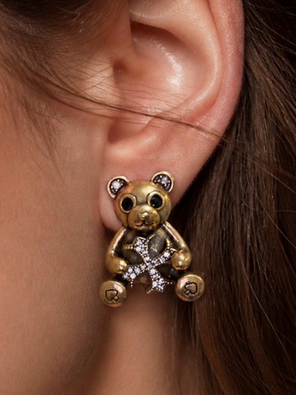 Teddy Bear Crystal Stud Earrings Vintage Inspired